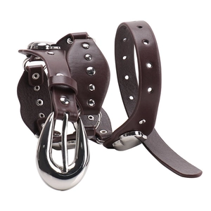 Ceinture punk en cuir PU marron foncé avec rivets coeur argentés et boucle ovale
