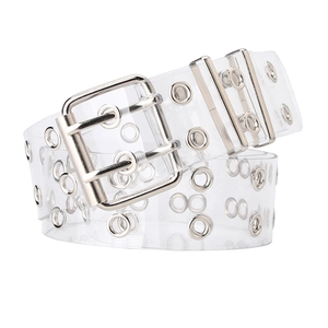 Punk style transparent PVC belt with double metal eyelets and silver buckle for cargo pants