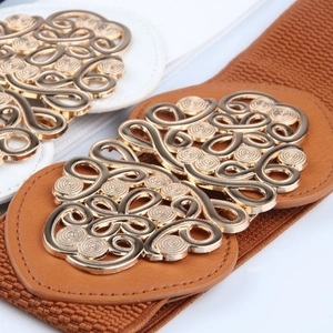 Ceinture large élastique avec boucle dorée vintage évidée pour robes de femmes