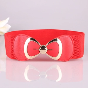 Women Fashion Wide Elastic Corset Belt Elegant Bow Metal Buckle Premium PU Stretch Waistband Solid Color Cinch Belt For Dress