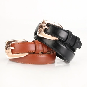 Chic women PU leather belts in black and brown with rose gold alloy pin buckles