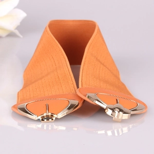 Fashionable bright orange wide elastic waist belt with polished gold heart-shaped buckle