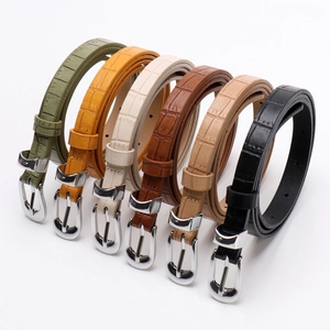 Chic women's belts with crocodile texture in six colors and silver pin buckle set