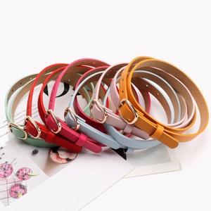 Chic women's thin leather belts with gold buckles in various pastel and vibrant colors