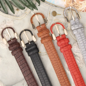 Women's vintage stone pattern leather belts with gold U-shaped buckles in five colors