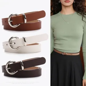 Women Minimalist PU Leather Belt Thin Alloy Pin Buckle Waist Belt Versatile Dress Jeans Accessory Fashion Waistband