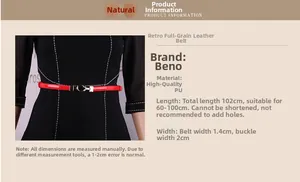 Macro shot of retro red PU leather thin belt with gold double ring buckle detail