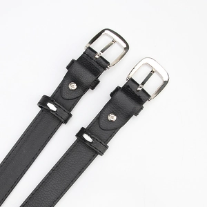 Classic black litchi pattern leather belt with silver square pin buckle for women