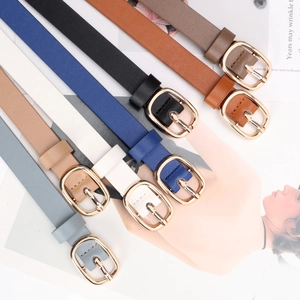 Minimalist faux leather women belts with golden buckles in seven assorted colors