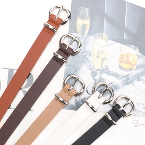 Women's minimalist thin leather belts with silver alloy buckle in five classic colors