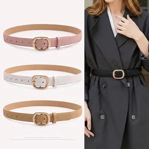 Women's Minimalist PU Leather Belt with Matte Alloy Square Buckle For Jeans Dresses Casual Commuting Fashion Waist Strap