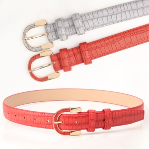 French vintage stone pattern leather belt with U-shaped gold alloy buckle for women