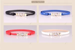 Detailed color selection of skinny leather belts with golden double ring buckles
