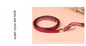 Détail d'une ceinture en cuir véritable rouge de 1 cm avec une boucle en alliage doré
