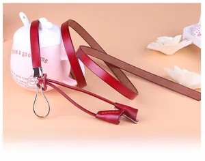 Vue détaillée d'une ceinture fine en cuir rouge foncé avec boucle dorée et gland élégant