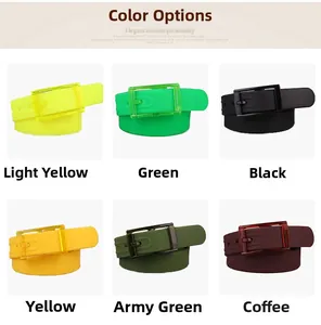 Detailed grid view of assorted colorful silicone belts with durable plastic buckles