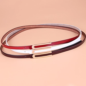 Ceinture Fine en Cuir Véritable Minimaliste pour Femme Avec Boucle en U Dorée Sangle de Taille Mode Réglable pour Robe Jean