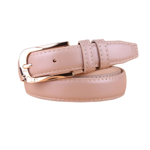 Minimalist nude PU leather belt for women featuring gold buckle with heart hollow-out