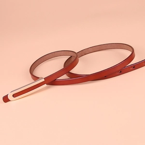 Ceinture minimaliste pour femme en cuir véritable marron rouge avec boucle en U dorée