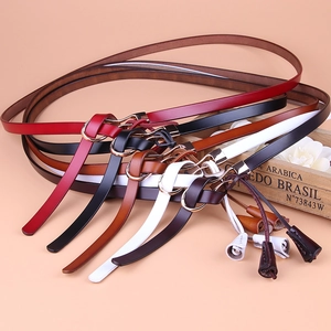 Ceinture Fine en Cuir Véritable pour Femme Mode Boucle Ronde en Alliage Nœud Gland Sangle Décorative pour Robe Jeans Bijoux en Cuir de Vachette