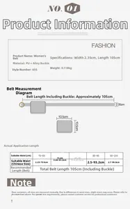 Detailed size chart for women PU leather belt with measurements and sizing suggestions