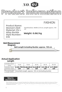 Tableau des tailles détaillé pour ceinture femme avec boucle dorée et mesures en PU