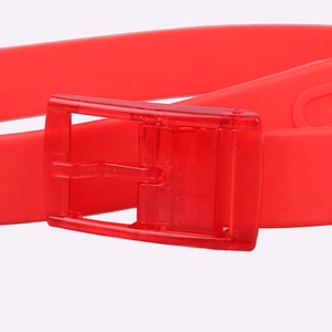 Unisex bright red silicone waist belt with matching transparent plastic needle buckle
