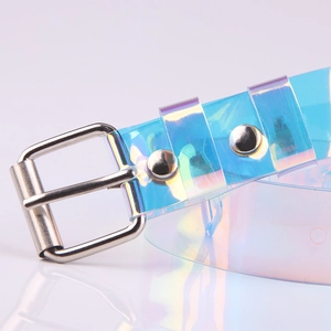 Cintura olografica laser trasparente per donna con fibbia in metallo argento lucido