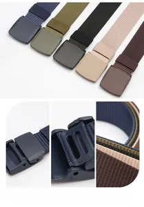 Detail of high-density nylon belts with durable non-metal buckles in various colors