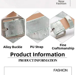Detail of light green PU belt showing the silver alloy buckle and fine stitching craftsmanship