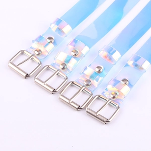 Cintura classica in PVC blu trasparente con finitura arcobaleno e fibbia in metallo, set da 4