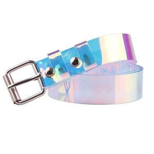 Cintura olografica trasparente laser in PVC da donna con fibbia in metallo argento
