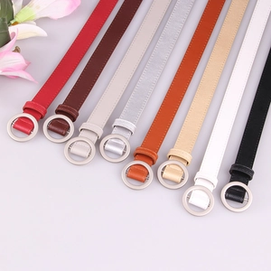 Women's thin minimalist belts with silver round buckles in eight various fashion colors