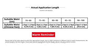 Size guide for genuine leather waist belt showing length from 70cm to 100cm