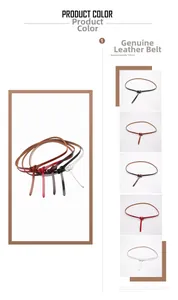 Detail view of various leather waist belts for women with tied knots in multiple colors