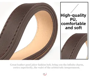 Détail d'une ceinture en similicuir marron foncé montrant des bords à double couture