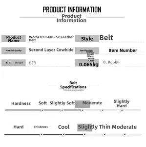 Specifications of genuine leather star belt 105cm length and 1.4cm width details