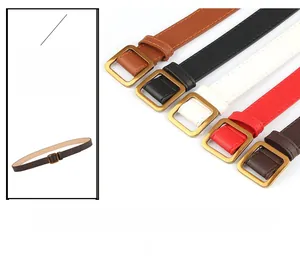 Détails des ceintures fines en cuir avec boucles dorées carrées en cinq couleurs
