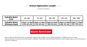 Detailed size chart for genuine leather star belt showing waist measurements from 70-100cm