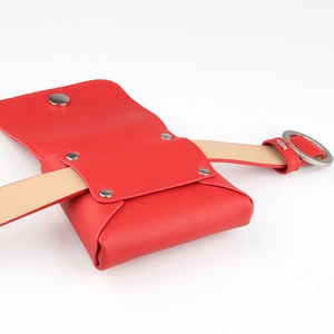 Red lychee texture leather waist bag with silver metal buckle and matching belt