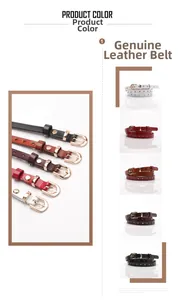 Detail of genuine leather skinny belts with star cutouts in five colors for dresses