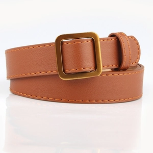 Nouvelle Ceinture Fine pour Femme en Cuir Synthétique Minimaliste Boucle Carrée Dorée en Alliage Vintage Ceinture Polyvalente pour Jeans Robes