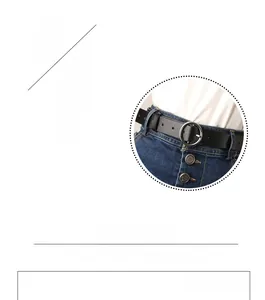 Classic black leather belt for women featuring a polished silver round buckle on denim skirt