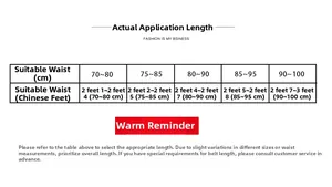 Size chart for genuine leather belt showing length guide from 70cm to 100cm waist
