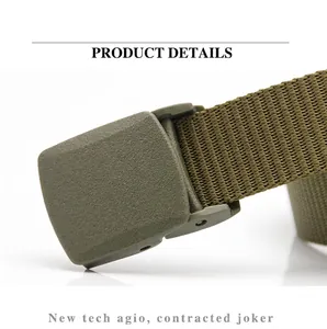 Detail of high-density nylon tactical belt with a matte plastic POM buckle for outdoors