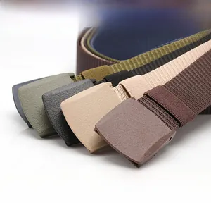Detail of durable nylon tactical belts with plastic buckles in multiple colors