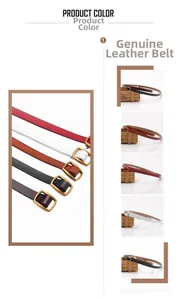 Detail view of colorful slim genuine leather belts with vintage golden metal buckles
