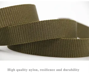 Macro shot of durable olive green nylon webbing showing high-quality woven texture