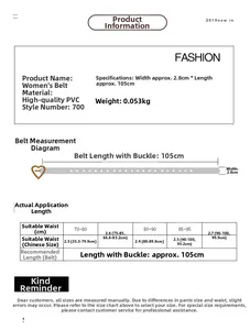 Größentabelle für Damen-PVC-Gürtel mit 2,8cm Breite, 105cm Länge und Taillenmaßen