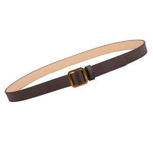 Ceinture classique en cuir marron foncé pour femme avec boucle carrée en métal doré antique